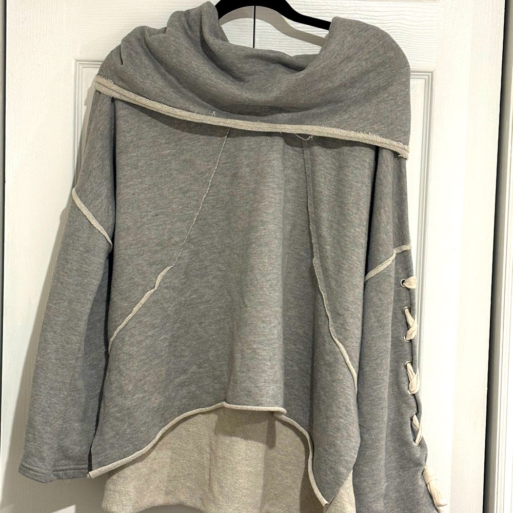 POL Ladies oversized cowl neck hoodie w shoelace detail l.sleeve c-grey s-L EUC